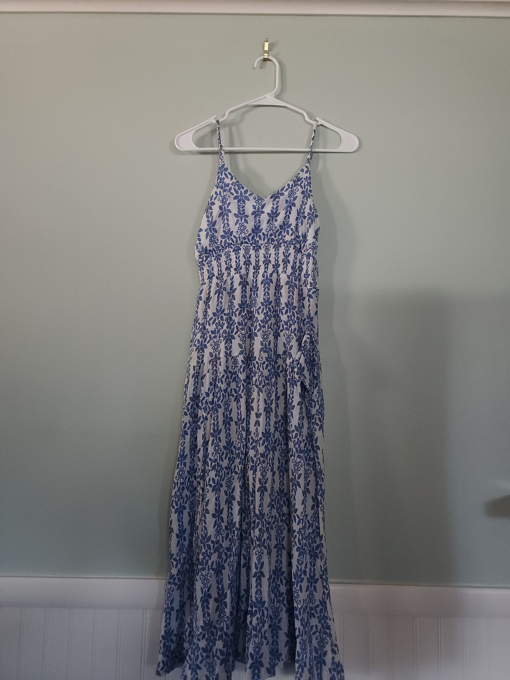 Skies Are Blue White Maxi Dress with Blue Floral Print